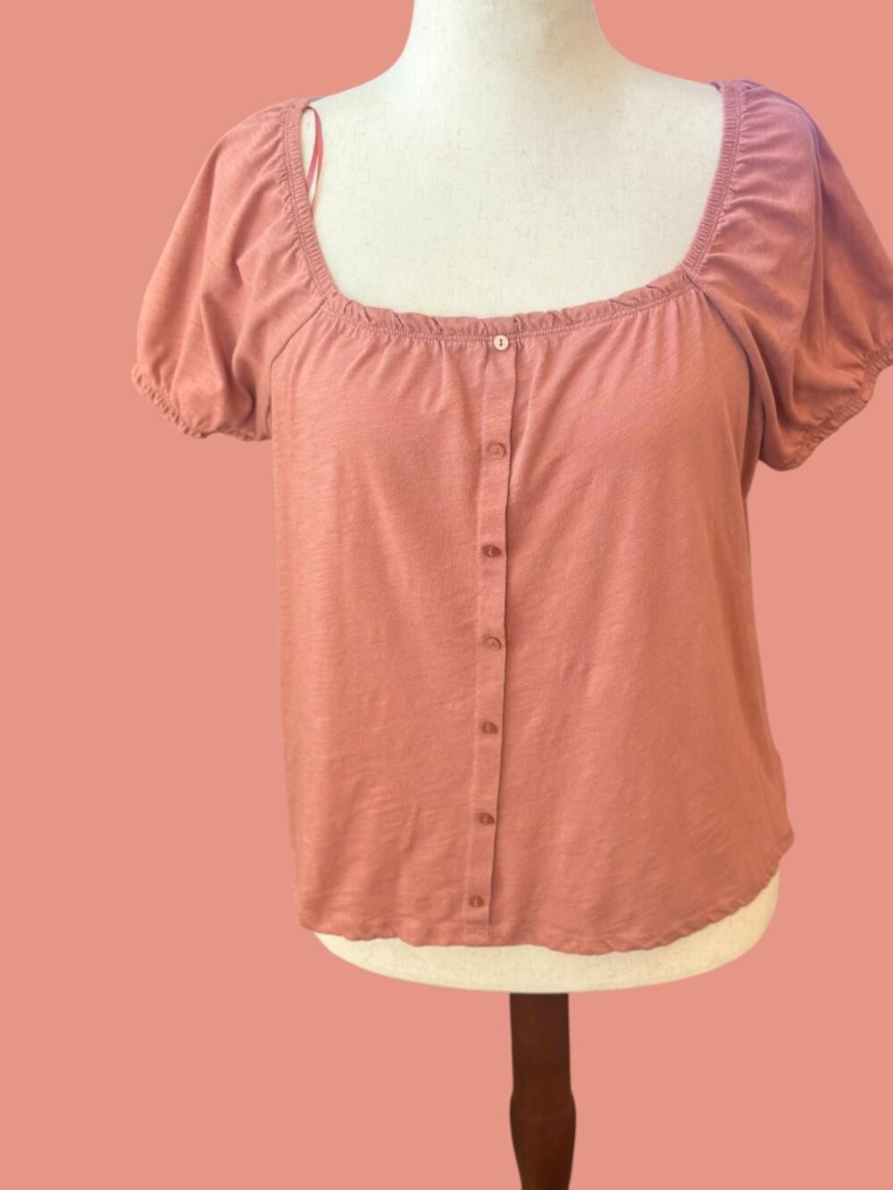 SO Blouse XL – Mauve Pink Button Front Puff Sleeve Top